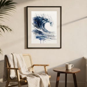 Stampa artistica ad acquerello con onde, La Cresta, Dipinto dell'Oceano Blu di Prussia, Decorazione murale costiera, Arte del surf, Stampa artistica digitale da parete immagine 8