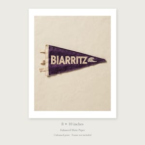 Biarritz, France Surf Pennant unframed 8 by 10 inch print on enhanced matte paper, shown with its white paper border.