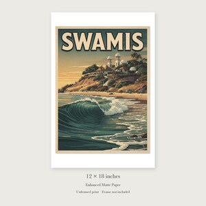 Swamis Surf Travel Poster, Framed or Unframed Vintage Style Coastal Print image 8
