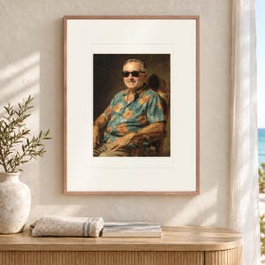 Affiche humoristique de plage présidentielle représentant Harry S. Truman surfeur, encadrée ou non. image 12