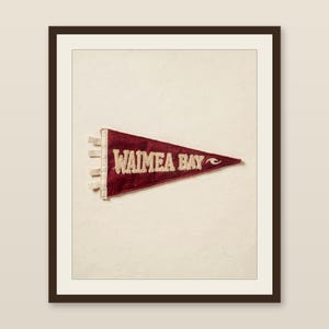 Waimea Bay, Oahu, Hawaii Surf Pennant Print | Vintage Felt Pennant Art | Beach House Decor | Retro Surf Wall Art | Printable Digital Downloa image 1