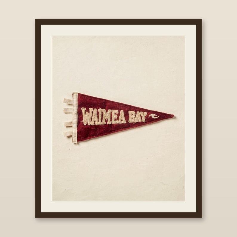 Waimea Bay, Oahu, Hawaii Surf Pennant Print | Vintage Felt Pennant Art | Beach House Decor | Retro Surf Wall Art | Printable Digital Downloa image 1
