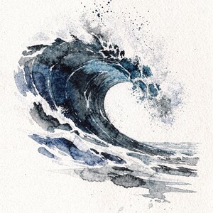 Indigo Barrel Wave Watercolor full artwork and composition, shown flat without a room setting.