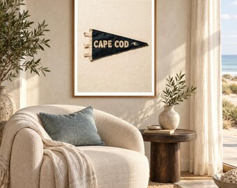 Cape Cod, Massachusetts Surf Pennant Print | Vintage Felt Pennant Art | Beach House Decor | Retro Surf Wall Art | Printable Digital Download