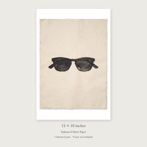 Wayfarer Sunglasses Sumi-e Ink unframed 12 by 18 inch print on enhanced matte paper, shown with its white paper border.