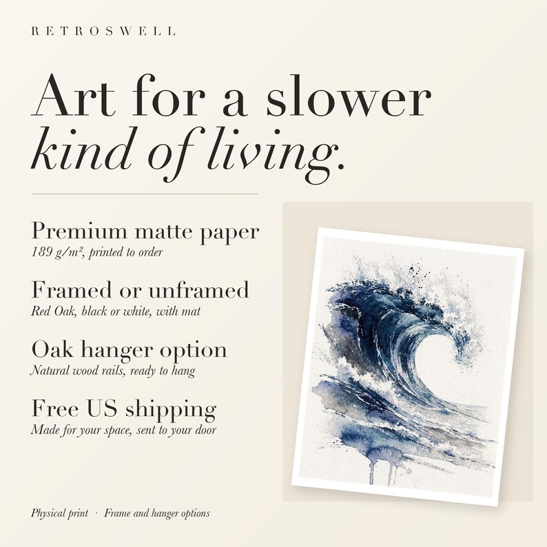 The Crest Wave Watercolor Art Print, Framed or Unframed Coastal Ocean Poster image 11