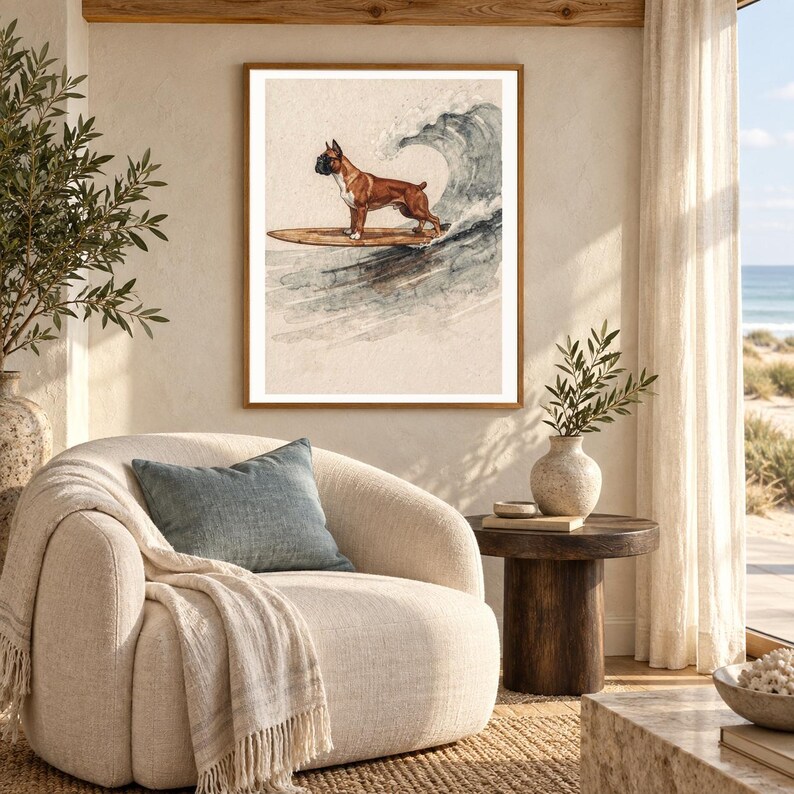 Boxer Surfing Art Print | Watercolor Dog Wall Art (Digital Download) image 5