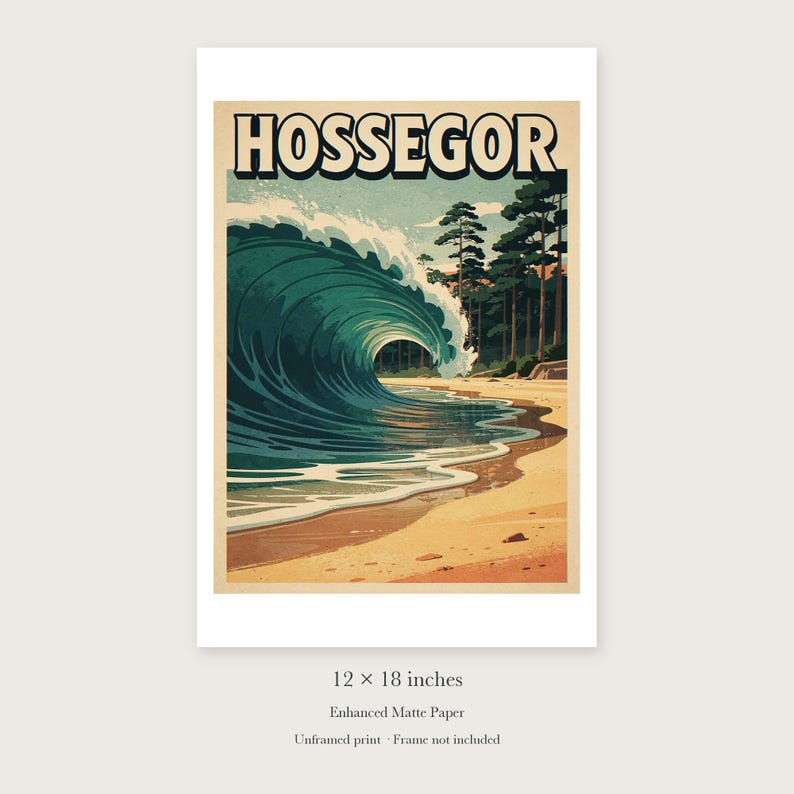 Hossegor Surf unframed 12 by 18 inch print on enhanced matte paper, shown with its white paper border.