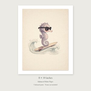 Seahorse Surfing unframed 8 by 10 inch print on enhanced matte paper, shown with its white paper border.