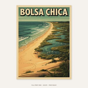 Bolsa Chica Surf Poster - full unframed print view, 300 DPI print-ready quality