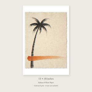 Palm Tree Ink Style unframed 12 by 18 inch print on enhanced matte paper, shown with its white paper border.