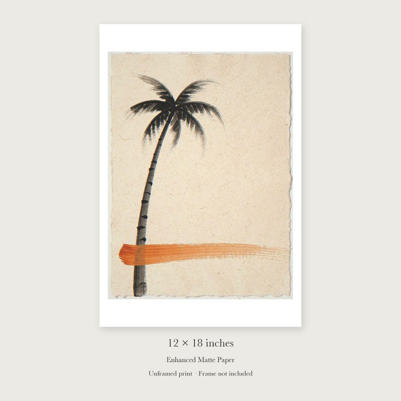 Palm Tree Ink Style unframed 12 by 18 inch print on enhanced matte paper, shown with its white paper border.