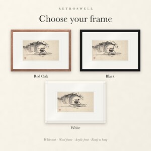 Frame options for Surfer Cutback Xieyi Ink: Red Oak, black and white wood frames, each with a white mat.