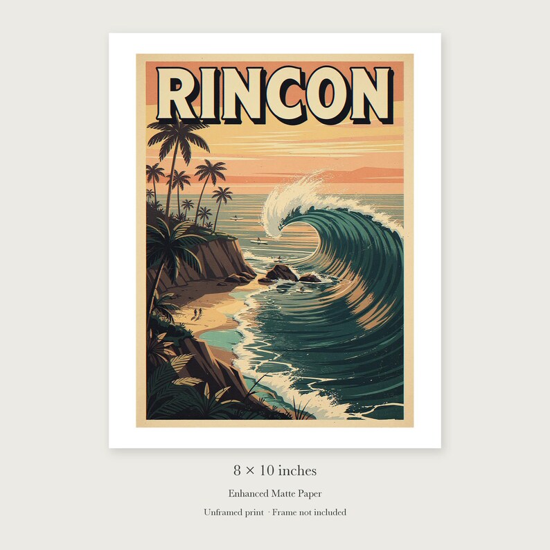 Rincon Surf unframed 8 by 10 inch print on enhanced matte paper, shown with its white paper border.