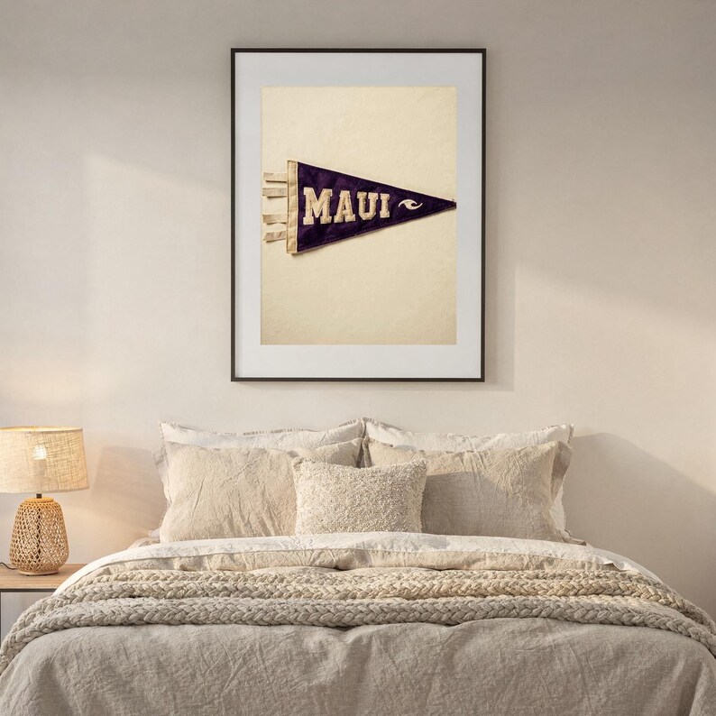Maui, Hawaii Surf Pennant Print | Vintage Felt Pennant Art | Beach House Decor | Retro Surf Wall Art | Printable Digital Download image 6