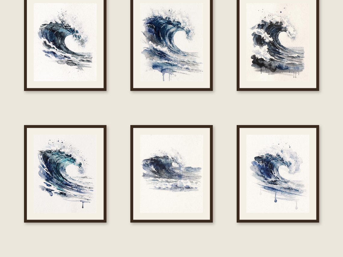 Watercolor Wave Art Set of 6