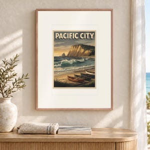 Pacific City Oregon Surf Travel Poster, Framed or Unframed Vintage Style Coastal Print image 2