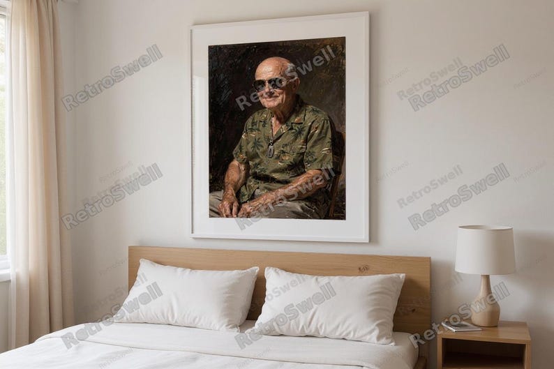 Eisenhower Surf Art Print framed in a modern bedroom setting