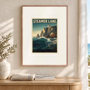 Steamer Lane Surf-Reiseposter, gerahmt oder ungerahmt, Vintage-Stil, Küstenmotiv Bild 12