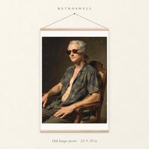 Alexander Hamilton Surfer oak hanger poster, 24 by 36 inches, with natural wood rails and a hanging cord.