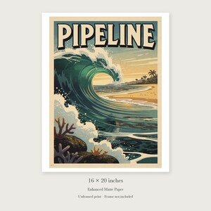 Pipeline Hawaii Surf unframed 16 by 20 inch print on enhanced matte paper, shown with its white paper border.
