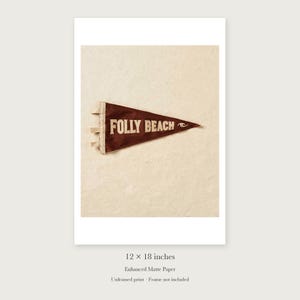 Folly Beach Surf Pennant unframed 12 by 18 inch print on enhanced matte paper, shown with its white paper border.