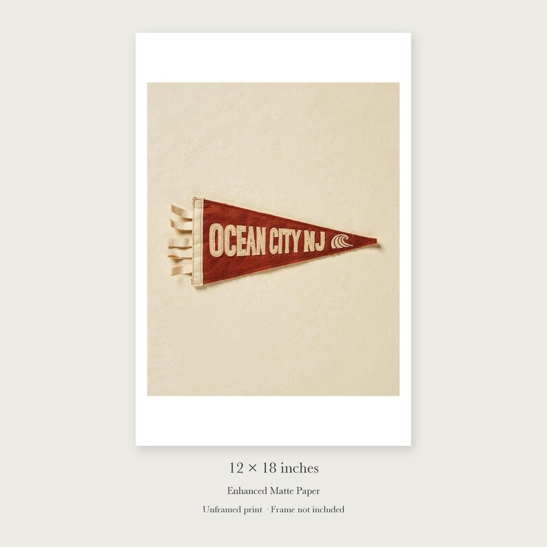 Ocean City, New Jersey Surf Pennant unframed 12 by 18 inch print on enhanced matte paper, shown with its white paper border.