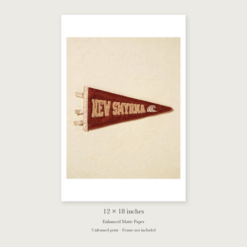 New Smyrna Beach Surf Pennant unframed 12 by 18 inch print on enhanced matte paper, shown with its white paper border.