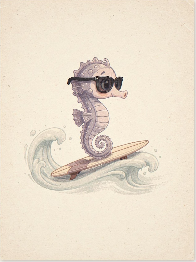 Seahorse Surfing Art Print