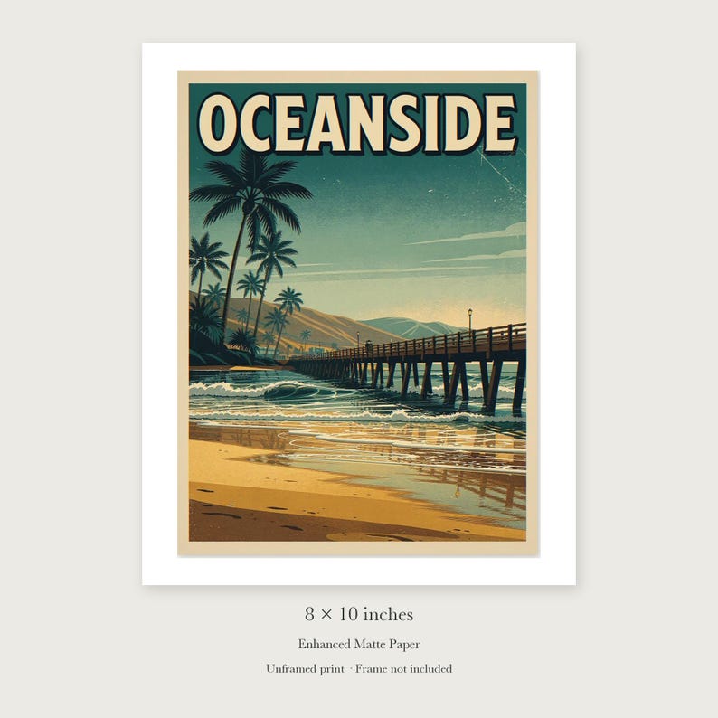 Oceanside California Surf unframed 8 by 10 inch print on enhanced matte paper, shown with its white paper border.