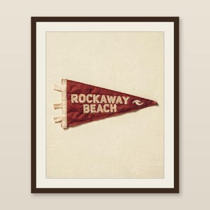 Rockaway Beach, New York Surf Pennant Print | Vintage Felt Pennant Art | Beach House Decor | Retro Surf Wall Art | Printable Digital Downloa image 1