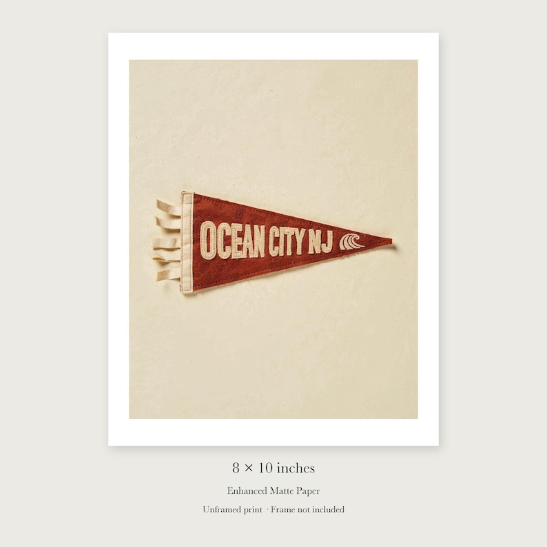 Ocean City, New Jersey Surf Pennant unframed 8 by 10 inch print on enhanced matte paper, shown with its white paper border.