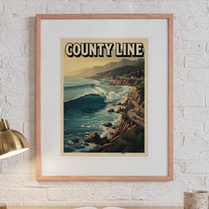 County Line Surf Travel Poster, Framed or Unframed Vintage Style Coastal Print image 13