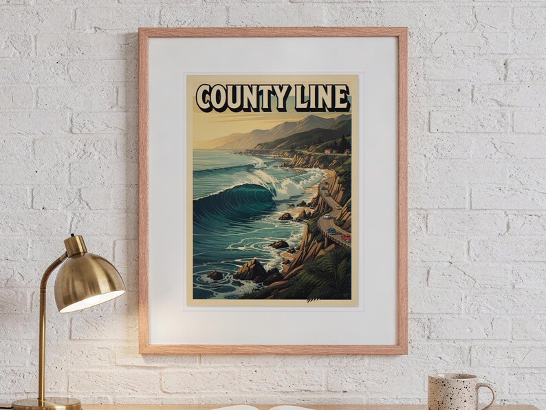 County Line Surf Travel Poster, Framed or Unframed Vintage Style Coastal Print image 13