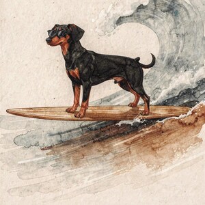 Doberman Surfing full artwork and composition, shown flat without a room setting.