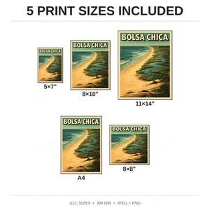 Bolsa Chica Surf Poster - available print sizes: 5x7, 8x10, 11x14, A4, and square