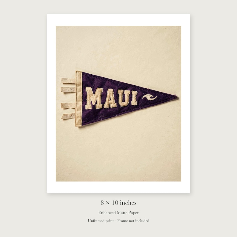 Maui Surf Pennant unframed 8 by 10 inch print on enhanced matte paper, shown with its white paper border.