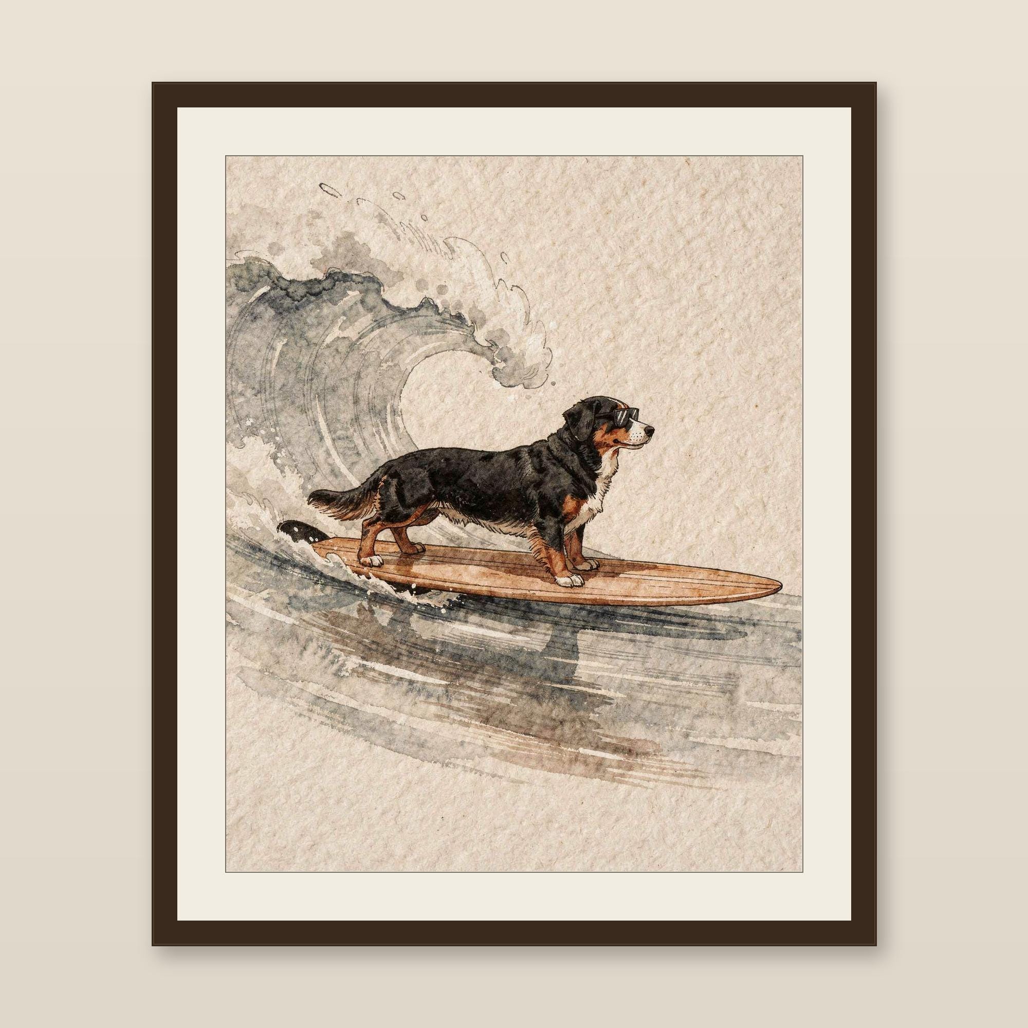 Bernese Mountain Dog Print, Surfing Dog Art, Cute Coastal Nursery Decor, Dog Lover Gift, Printable Wall Art Digital Download