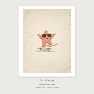 Surfing Starfish unframed 8 by 10 inch print on enhanced matte paper, shown with its white paper border.