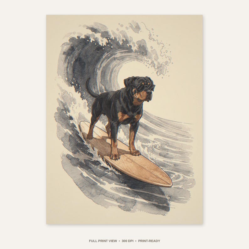 Rottweiler Surfing Print