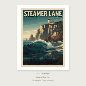 Steamer Lane Surf unframed 8 by 10 inch print on enhanced matte paper, shown with its white paper border.