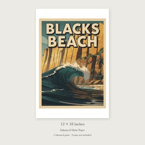 Blacks Beach Surf unframed 12 by 18 inch print on enhanced matte paper, shown with its white paper border.