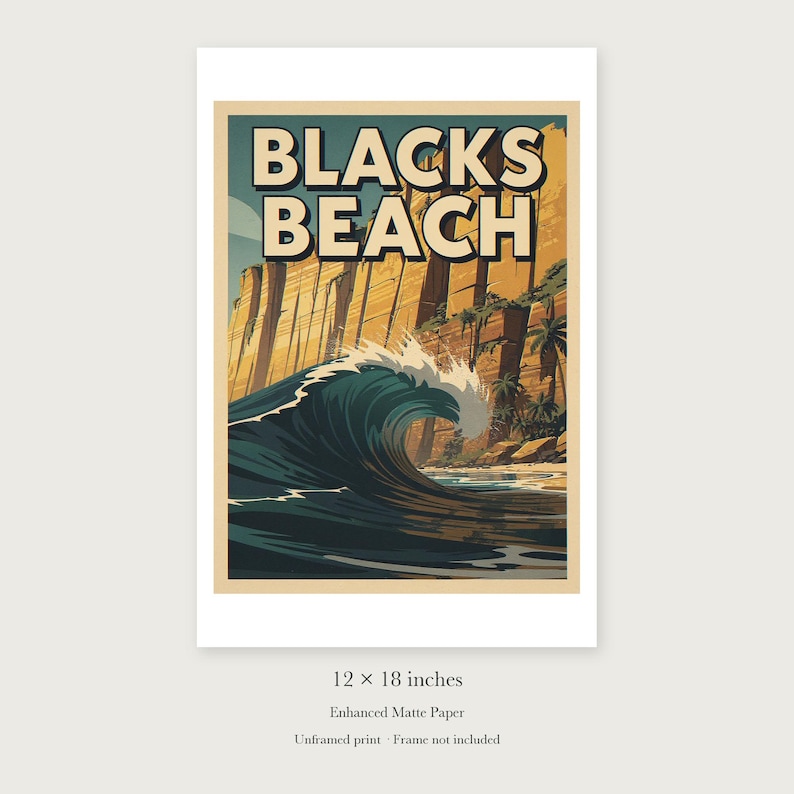Blacks Beach Surf unframed 12 by 18 inch print on enhanced matte paper, shown with its white paper border.