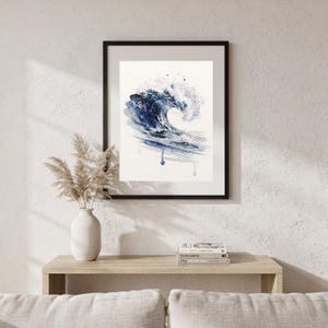 Watercolor Wave Painting Print, Prussian Blue Ocean Art, Coastal Wall Decor, Surf Art, Printable Wall Art Digital Download image 6
