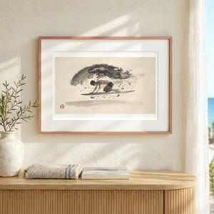 Surfer Duck Dive Xieyi Ink Art Print, Framed or Unframed Chinese Brush Painting, Landscape Wall Art image 12