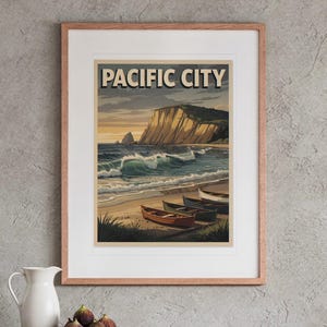 Pacific City Oregon Surf Travel Poster, Framed or Unframed Vintage Style Coastal Print image 13