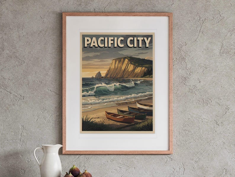 Pacific City Oregon Surf Travel Poster, Framed or Unframed Vintage Style Coastal Print image 13