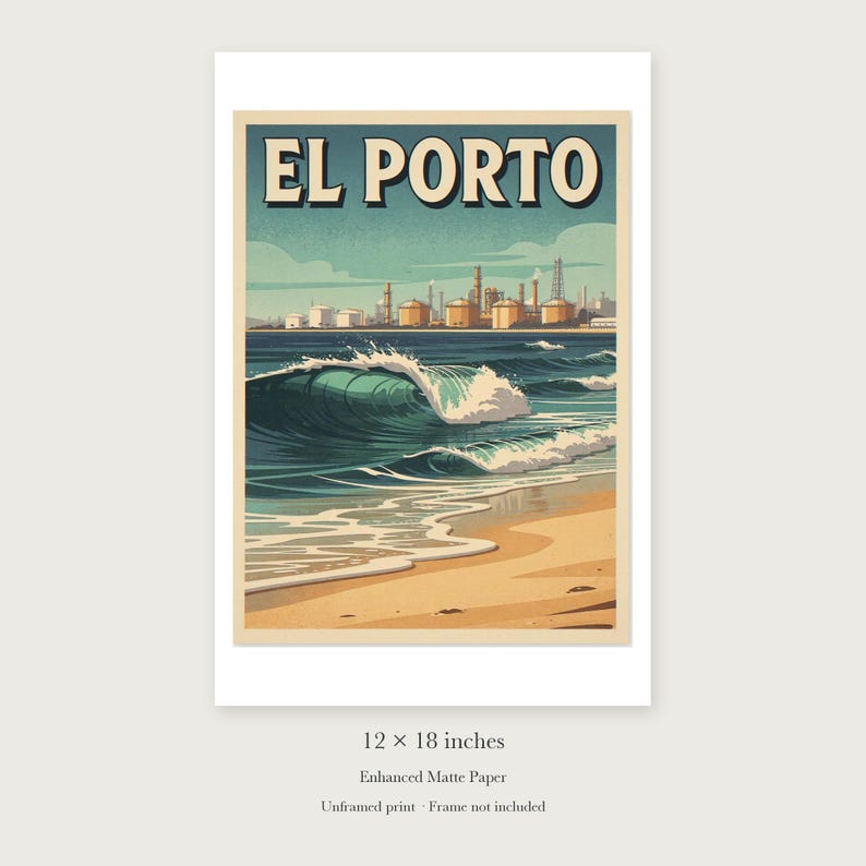 El Porto Manhattan Beach Surf unframed 12 by 18 inch print on enhanced matte paper, shown with its white paper border.