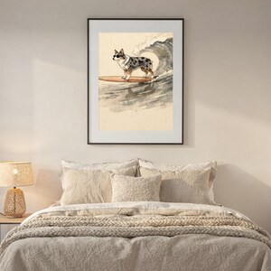 Australian Shepherd Surfing Print | Watercolor Dog Wall Art | Coastal Beach Decor | Printable Instant Download | Aussie Gift image 4