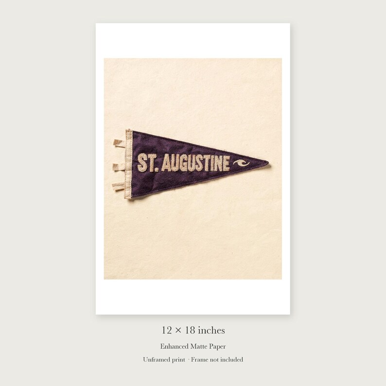 St. Augustine Surf Pennant unframed 12 by 18 inch print on enhanced matte paper, shown with its white paper border.
